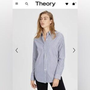 NEW Theory Striped Essential blue microstripe Button-Down collar Shirt Size S XS
